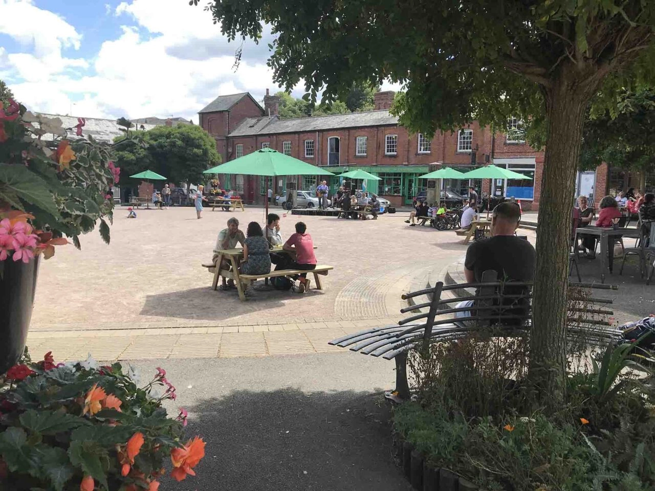 people sat in town square